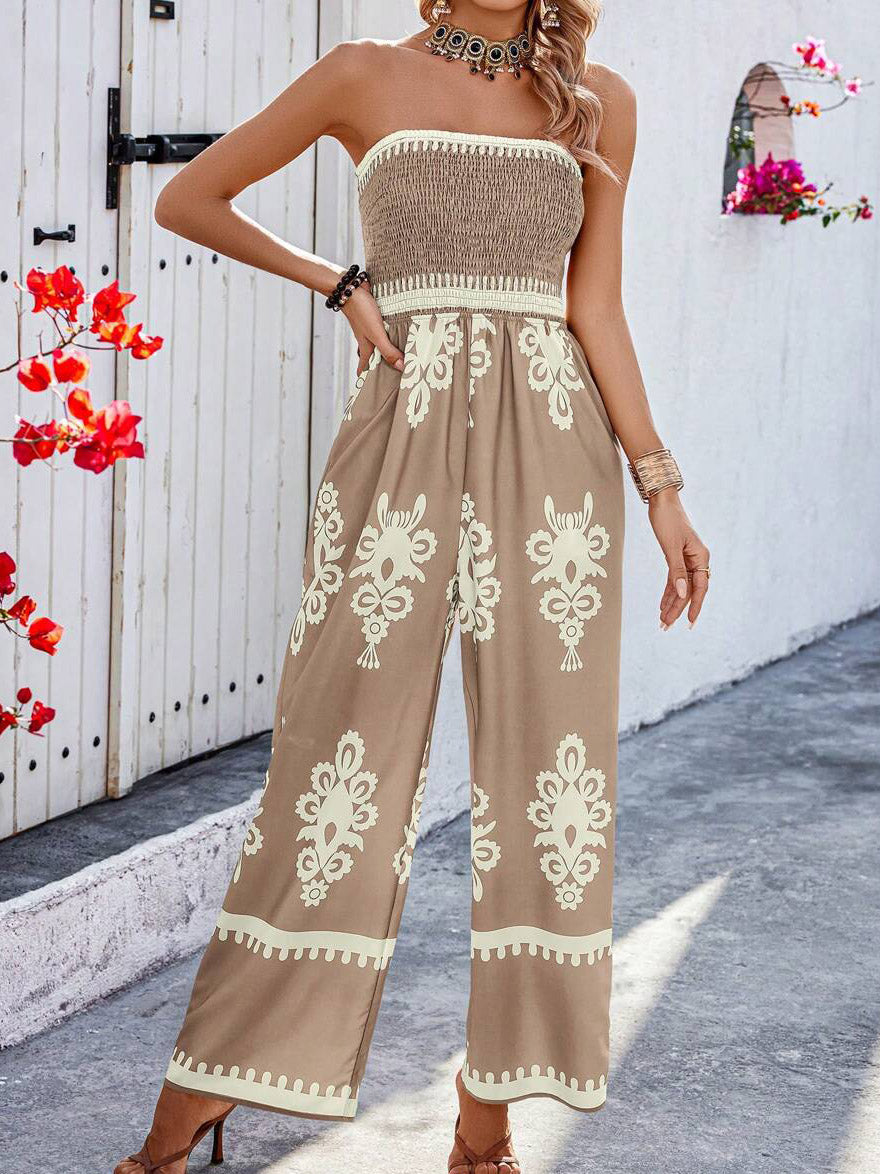 Strapless Elasticated Jumpsuit With Pocket
