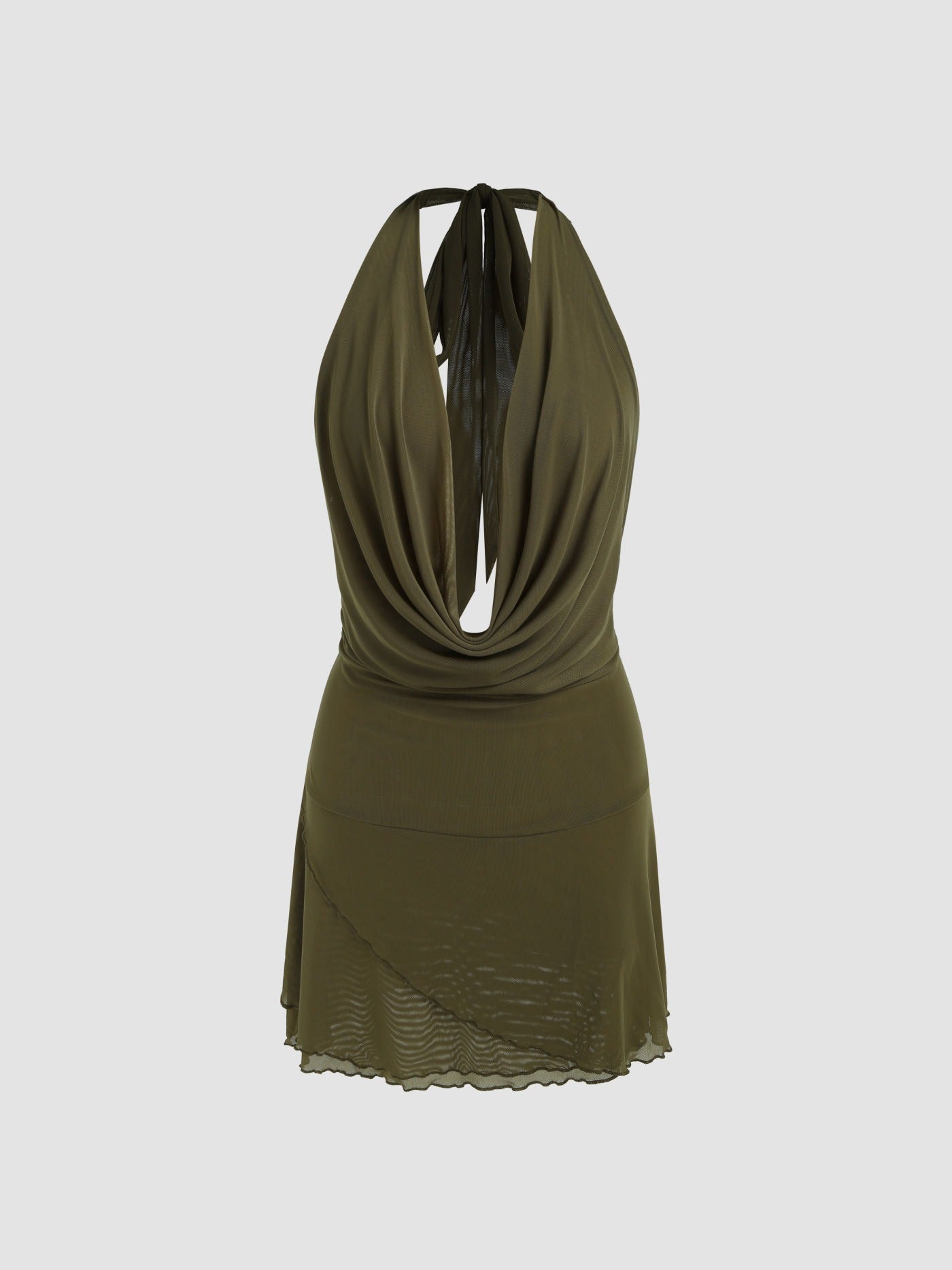 Women's Solid Color Plunging Backless Tie Neck Mini Dress
