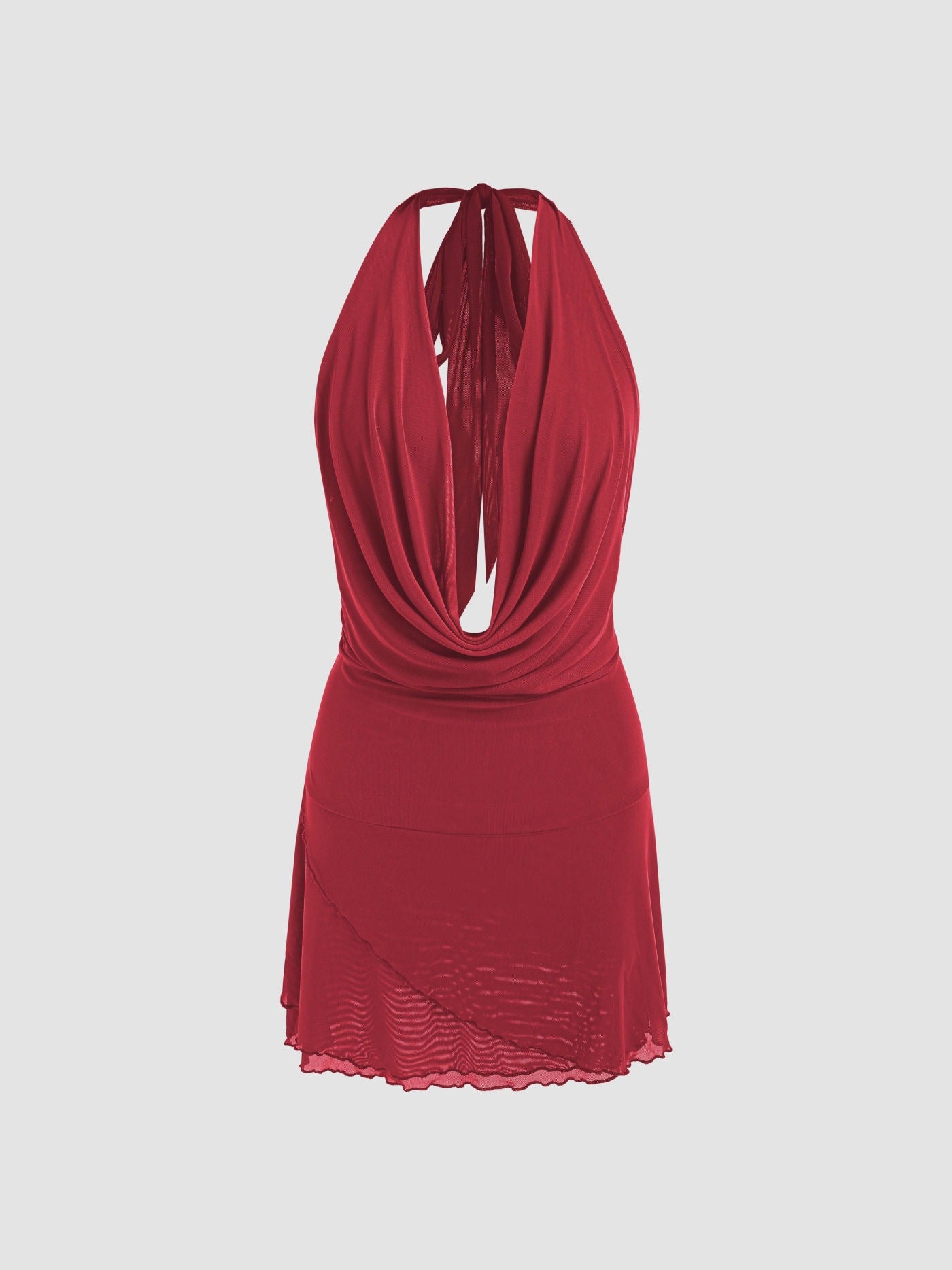 Women's Solid Color Plunging Backless Tie Neck Mini Dress