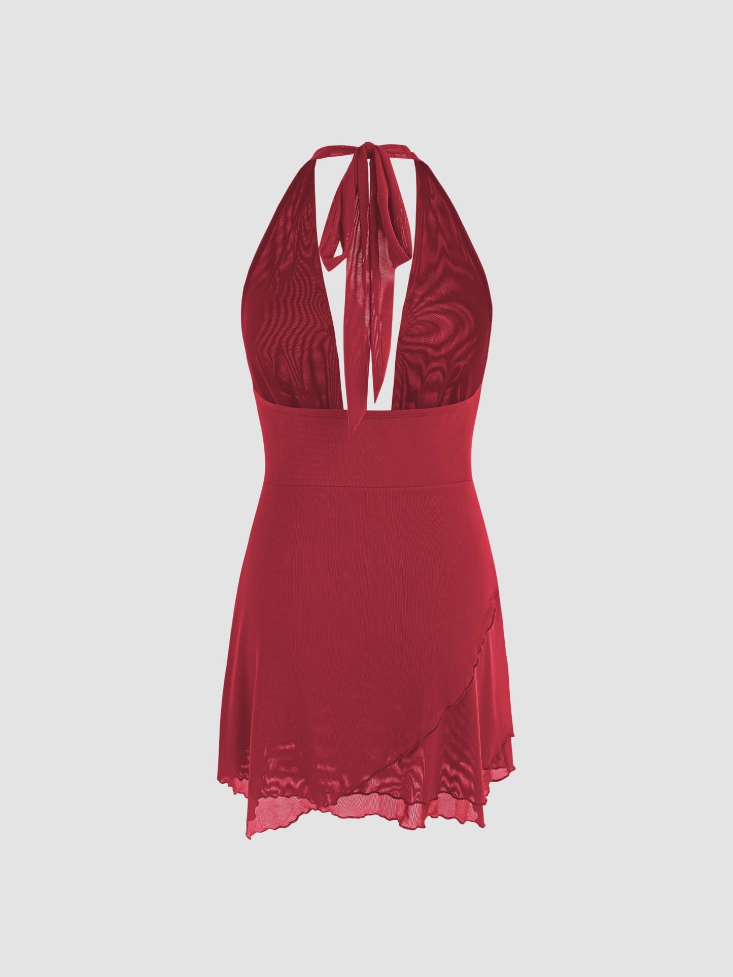 Women's Solid Color Plunging Backless Tie Neck Mini Dress