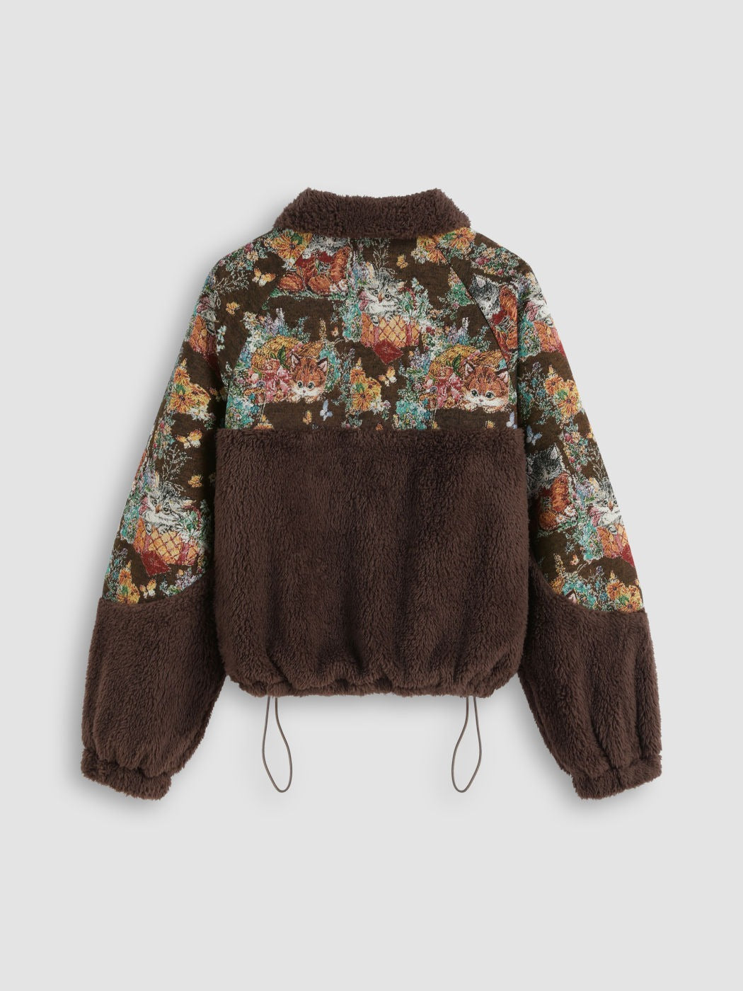 Fleece Collar Floral Cat Knotted Sweatshirt