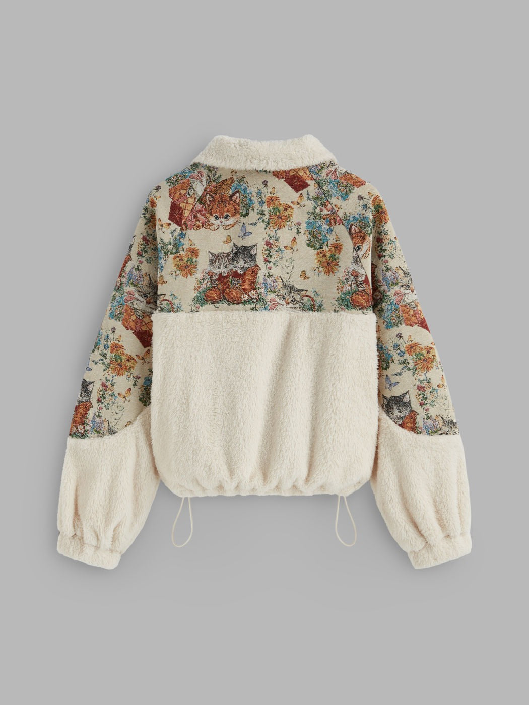 Fleece Collar Floral Cat Knotted Sweatshirt