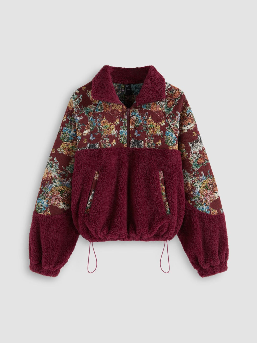 Fleece Collar Floral Cat Knotted Sweatshirt