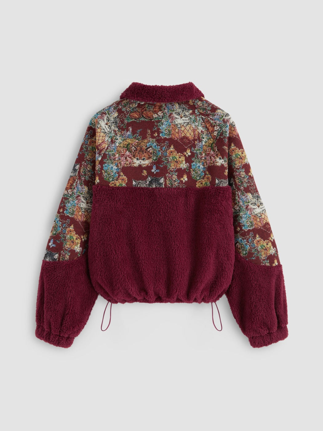 Fleece Collar Floral Cat Knotted Sweatshirt