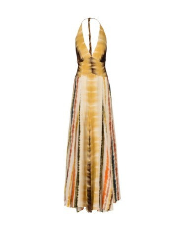 Tie-Dye Print Halter Backless Maxi Dress