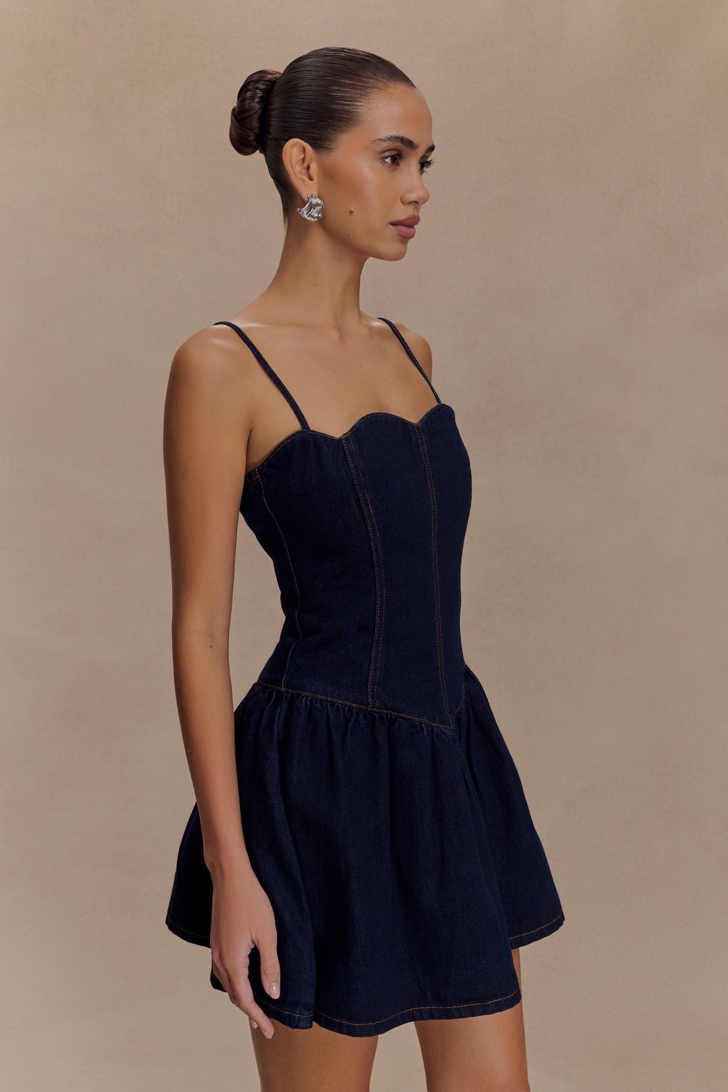 Scallop Denim Mini Dress - Indigo Blue