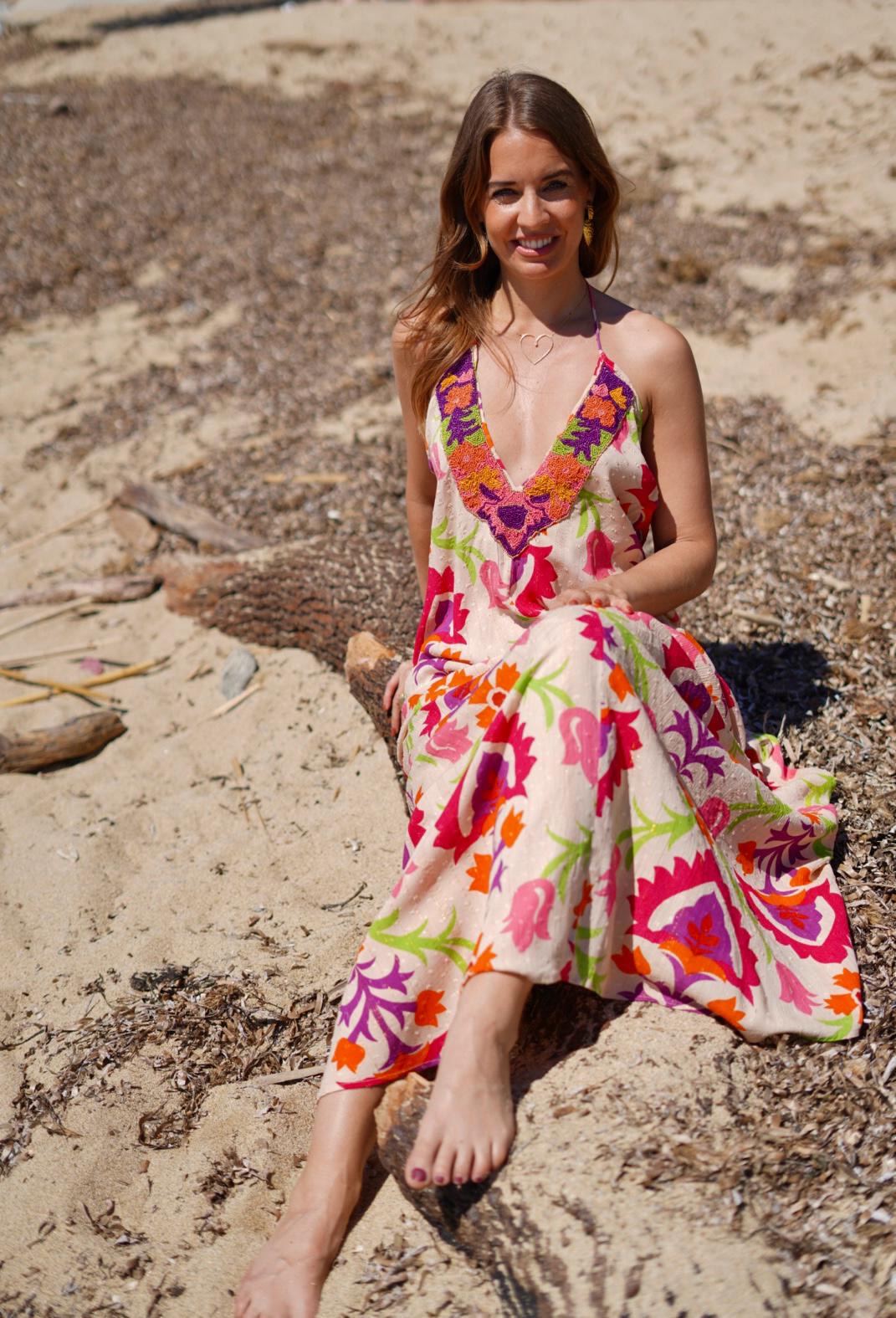Long open-back floral print dress – Bohemian style