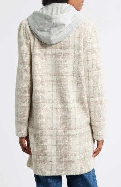 Plaid Coat With Removable Bib Hoodie