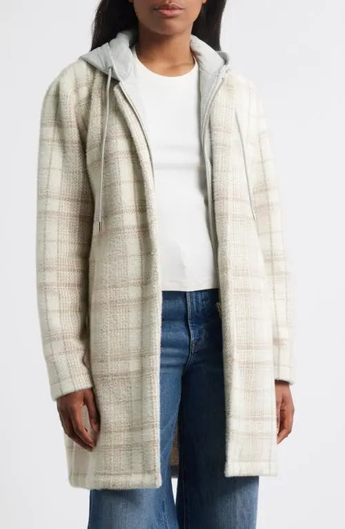 Plaid Coat With Removable Bib Hoodie
