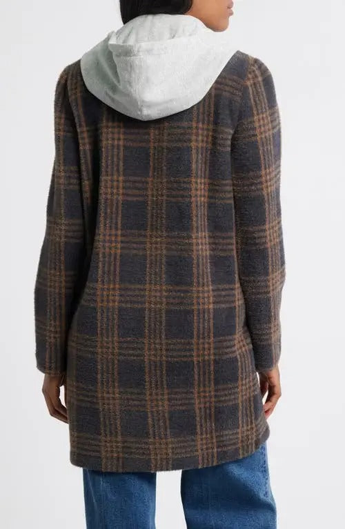 Plaid Coat With Removable Bib Hoodie