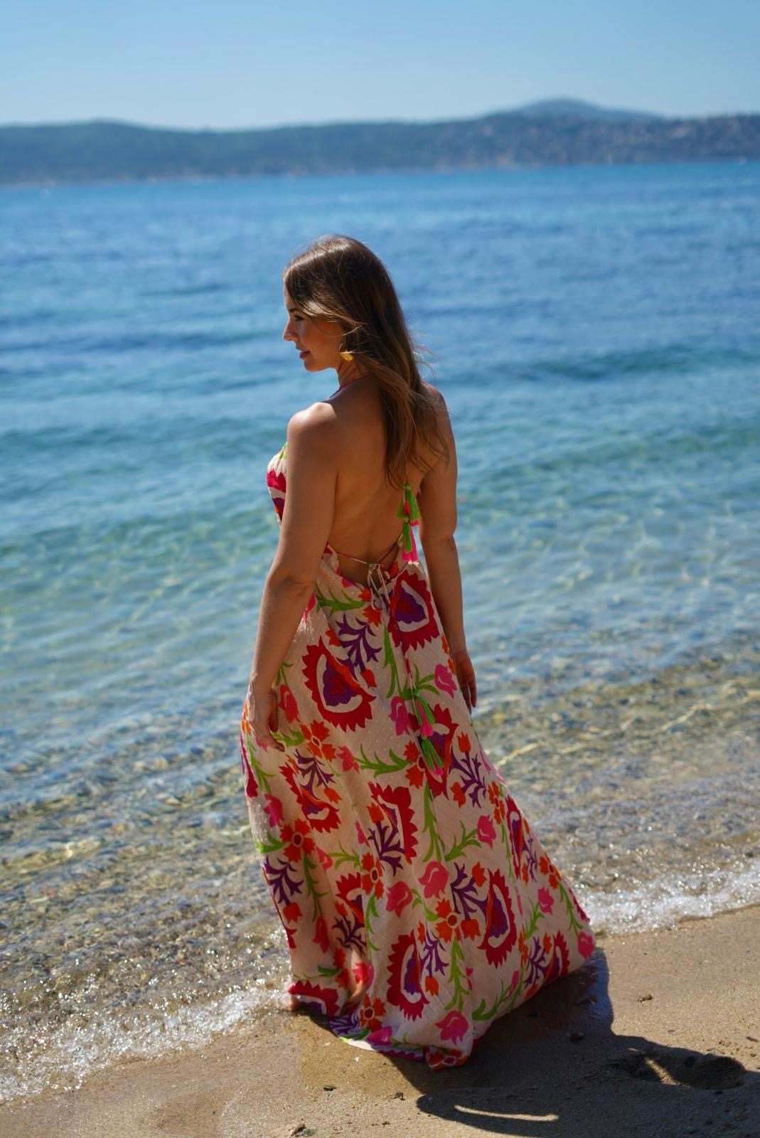 Long open-back floral print dress – Bohemian style