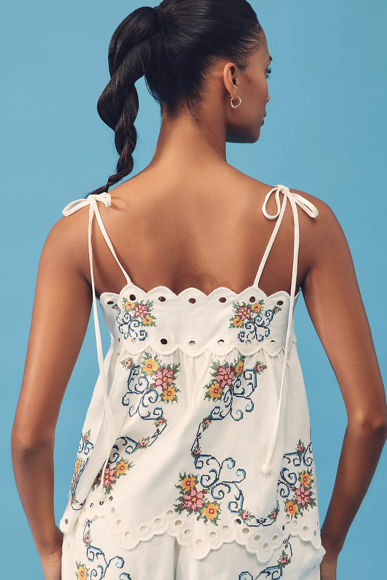 Linen-Blend Sleeveless Eyelet Suit