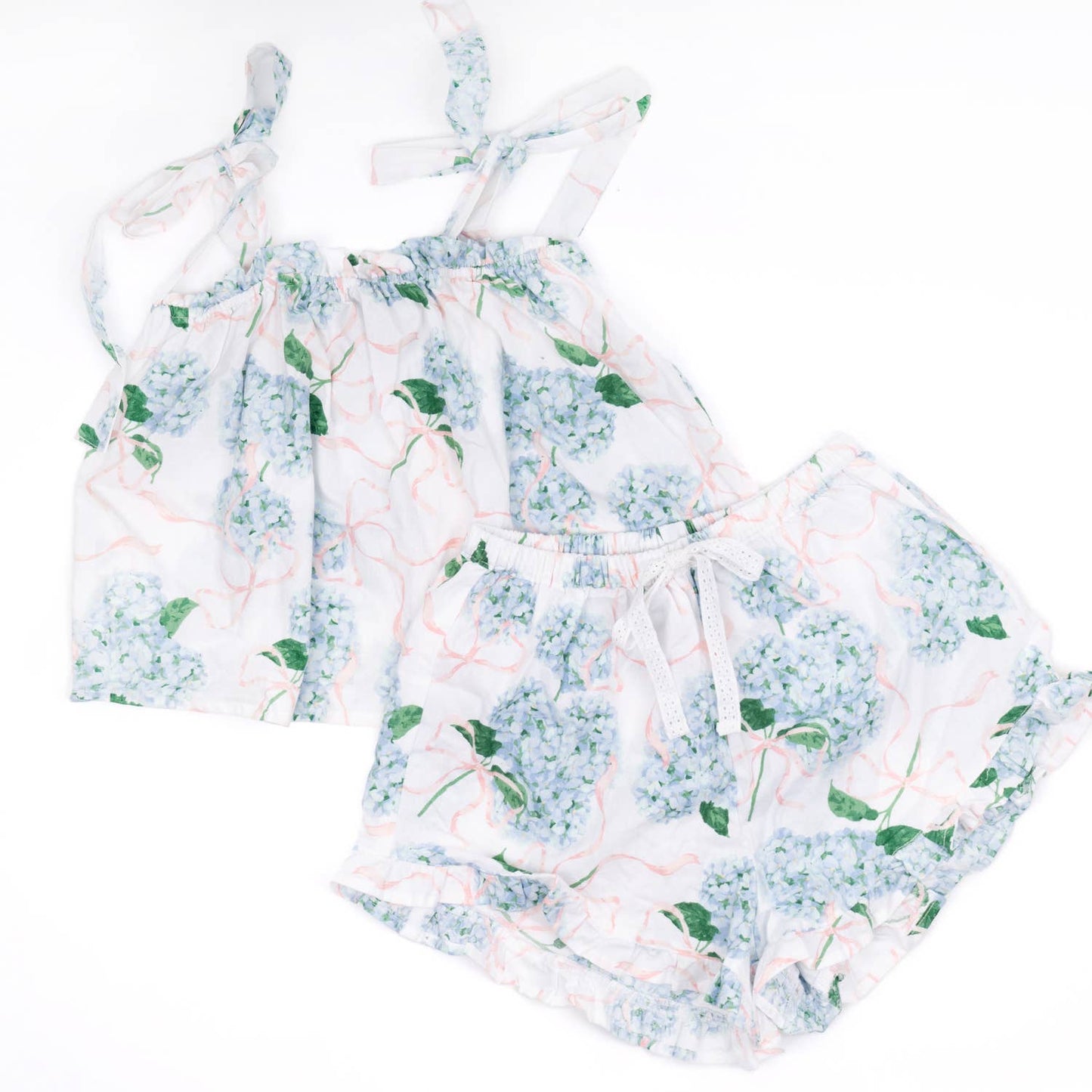 Hydrangea Ribbons Tie Top Ruffle Sleep Set