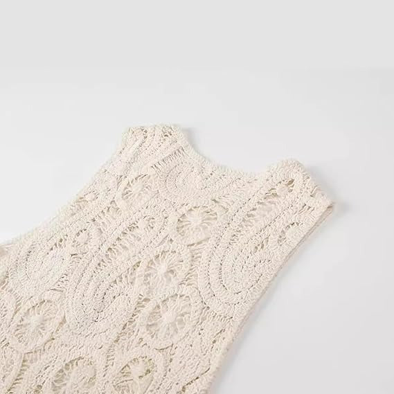 Crew Neck Sleeveless Hollow Out Boho Knit Blouse