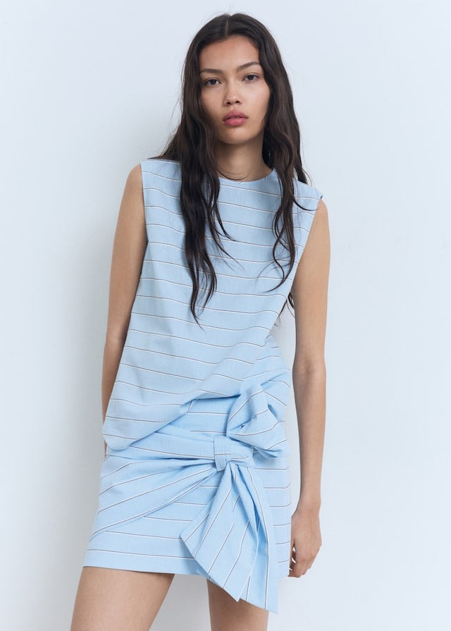 Striped Cotton Skirt with Bow Detail