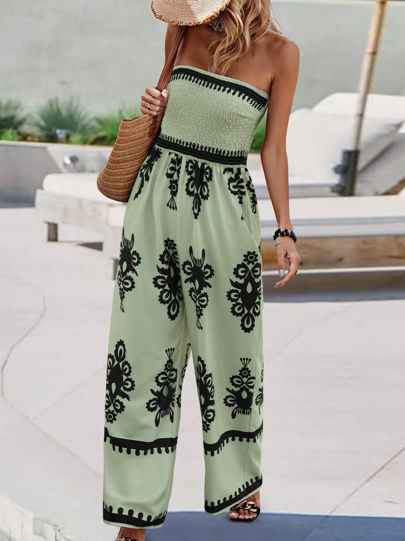Strapless Elasticated Jumpsuit With Pocket