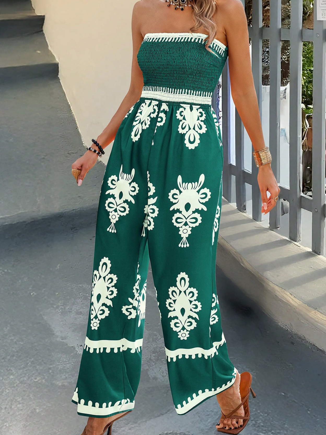 Strapless Elasticated Jumpsuit With Pocket