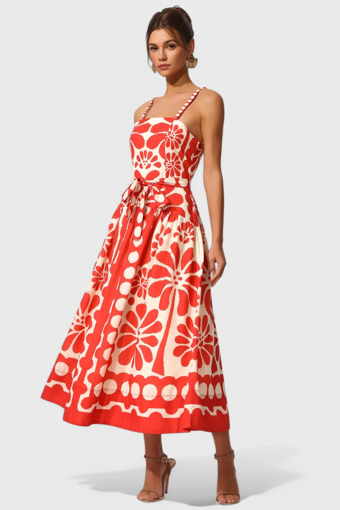 Sleeveless Floral Print Bow Maxi Dress
