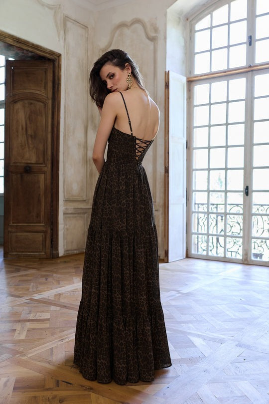 Dark Leopard Print Maxi Dress with Slit – Gwen