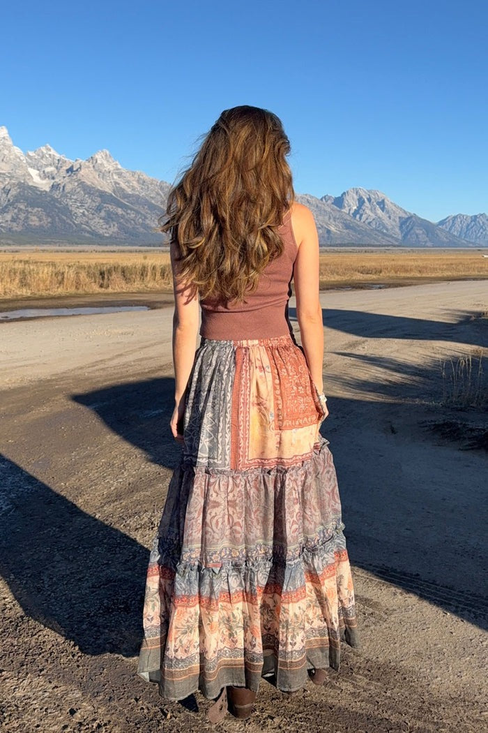 Vintage Floral Patchwork Maxi Skirt