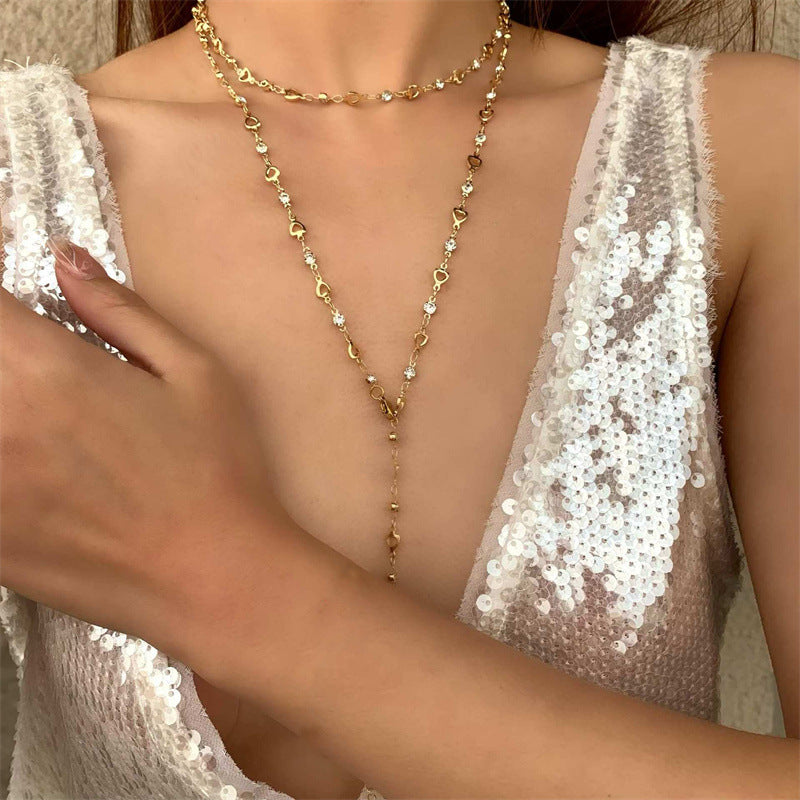 Simple Colorful Crystal Pearl Y-shaped Long Sweater Necklace