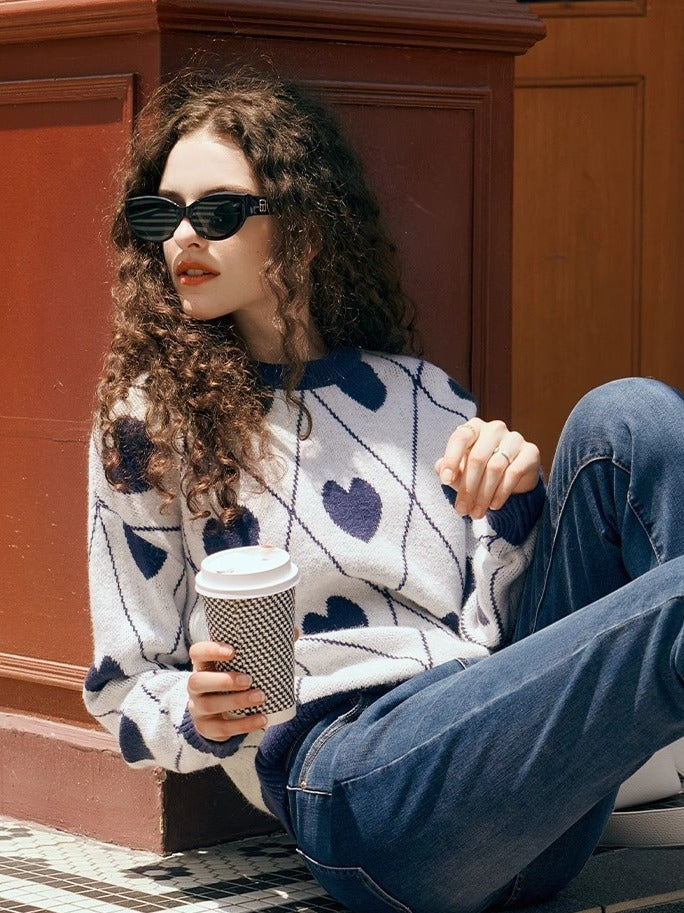 Heart Pattern Knit Sweater