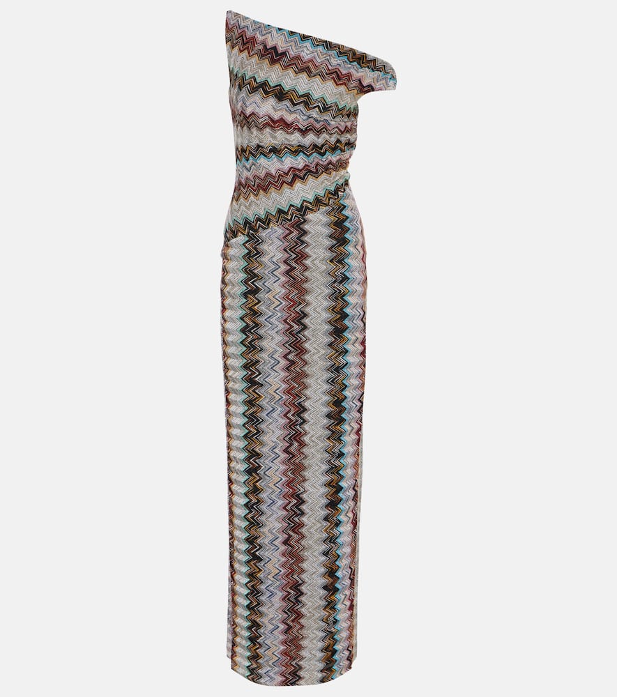 Zigzag Draped Lamé Maxi Dress