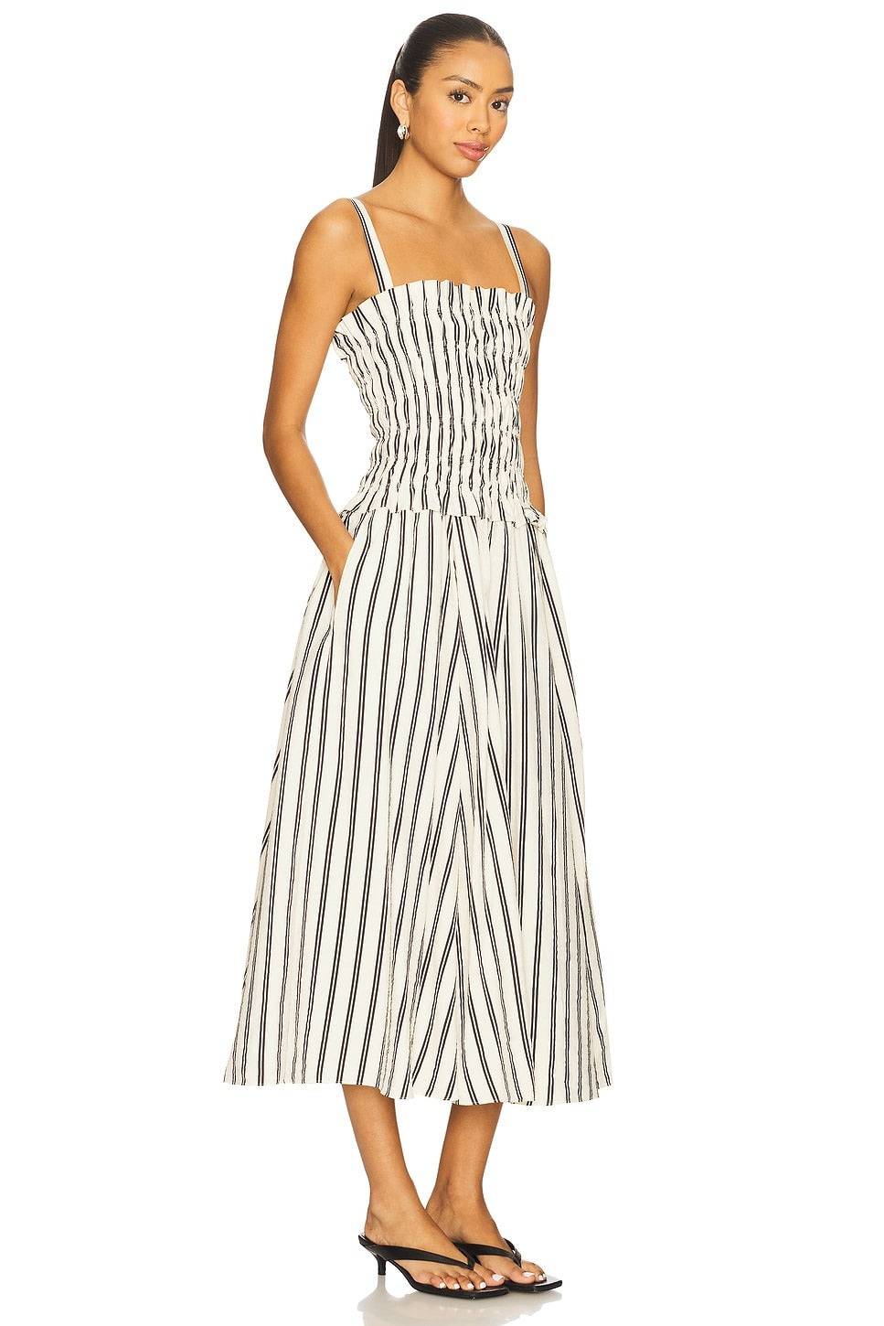 1932 Stripe White & Black Midi Dress