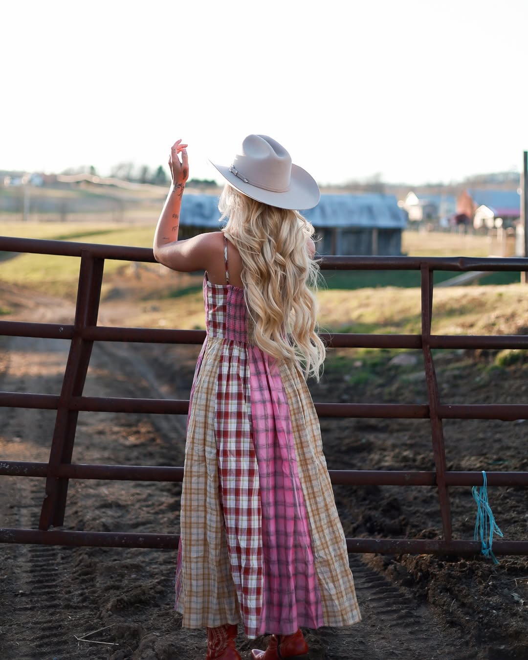 Pink Mixed Plaid Maxi Dress