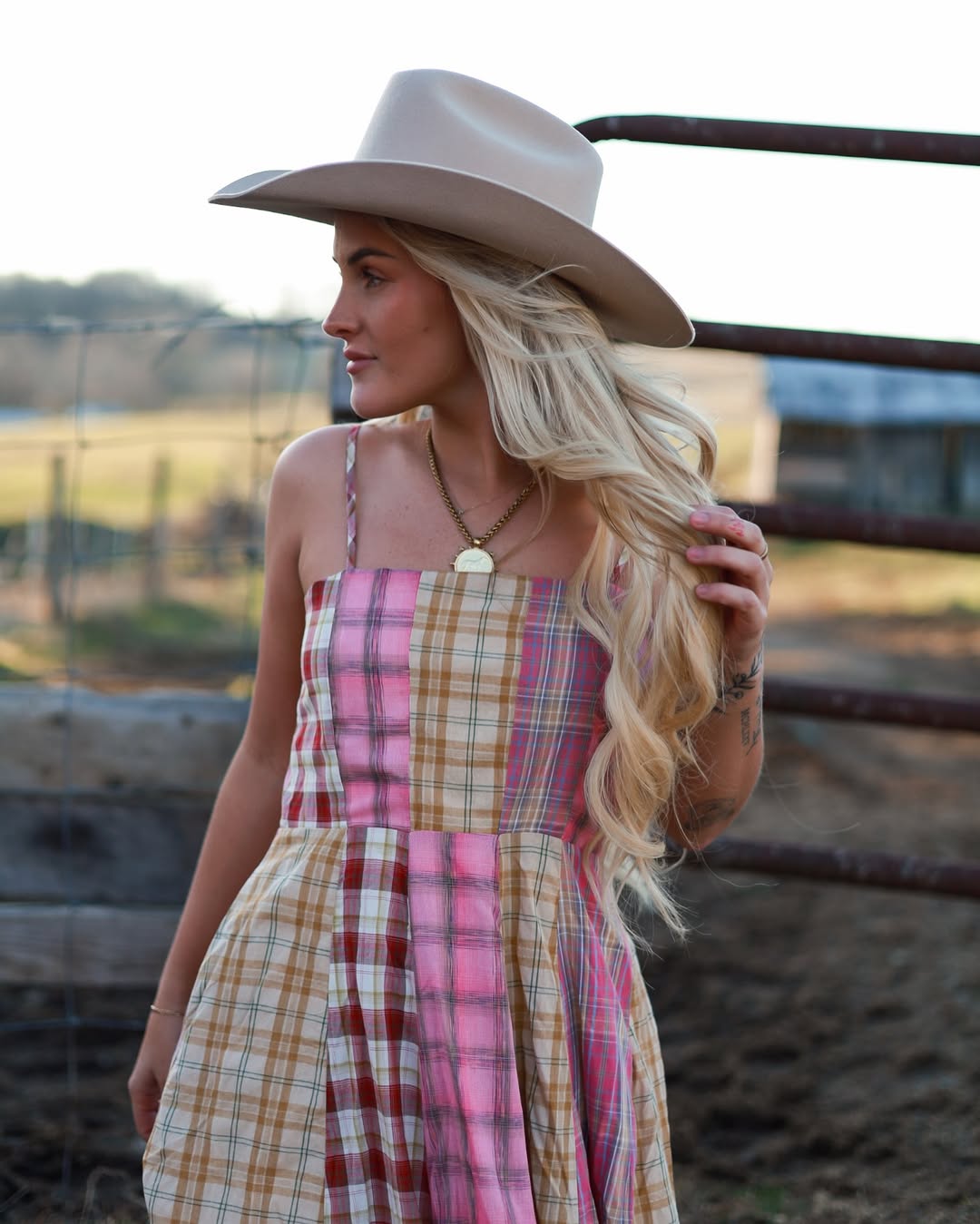 Pink Mixed Plaid Maxi Dress