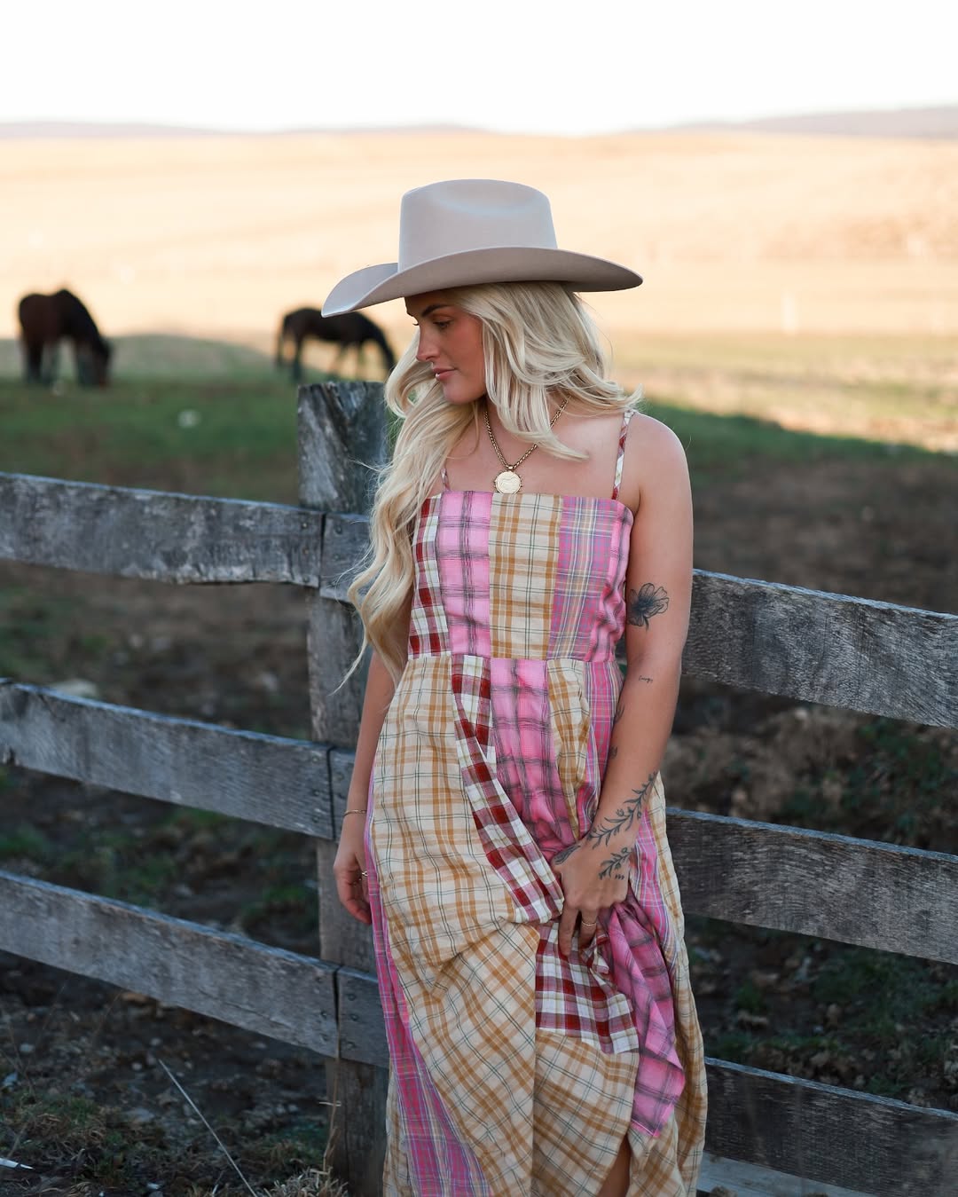 Pink Mixed Plaid Maxi Dress