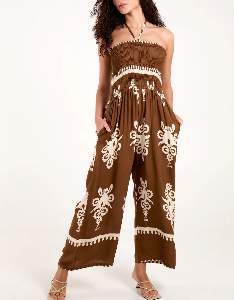 Strapless Elasticated Jumpsuit With Pocket