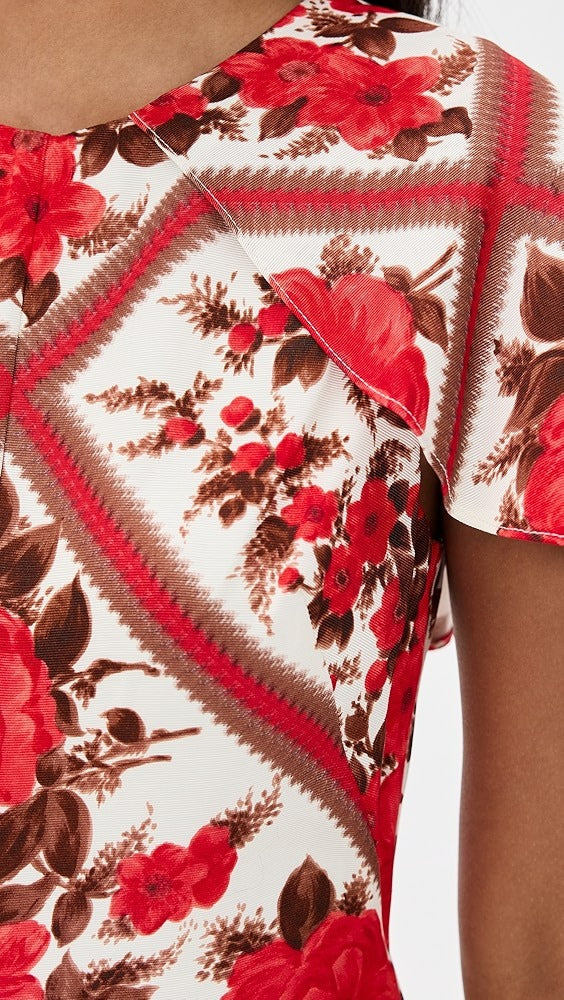 Vintage Floral Flutter-Sleeve Maxi Dress