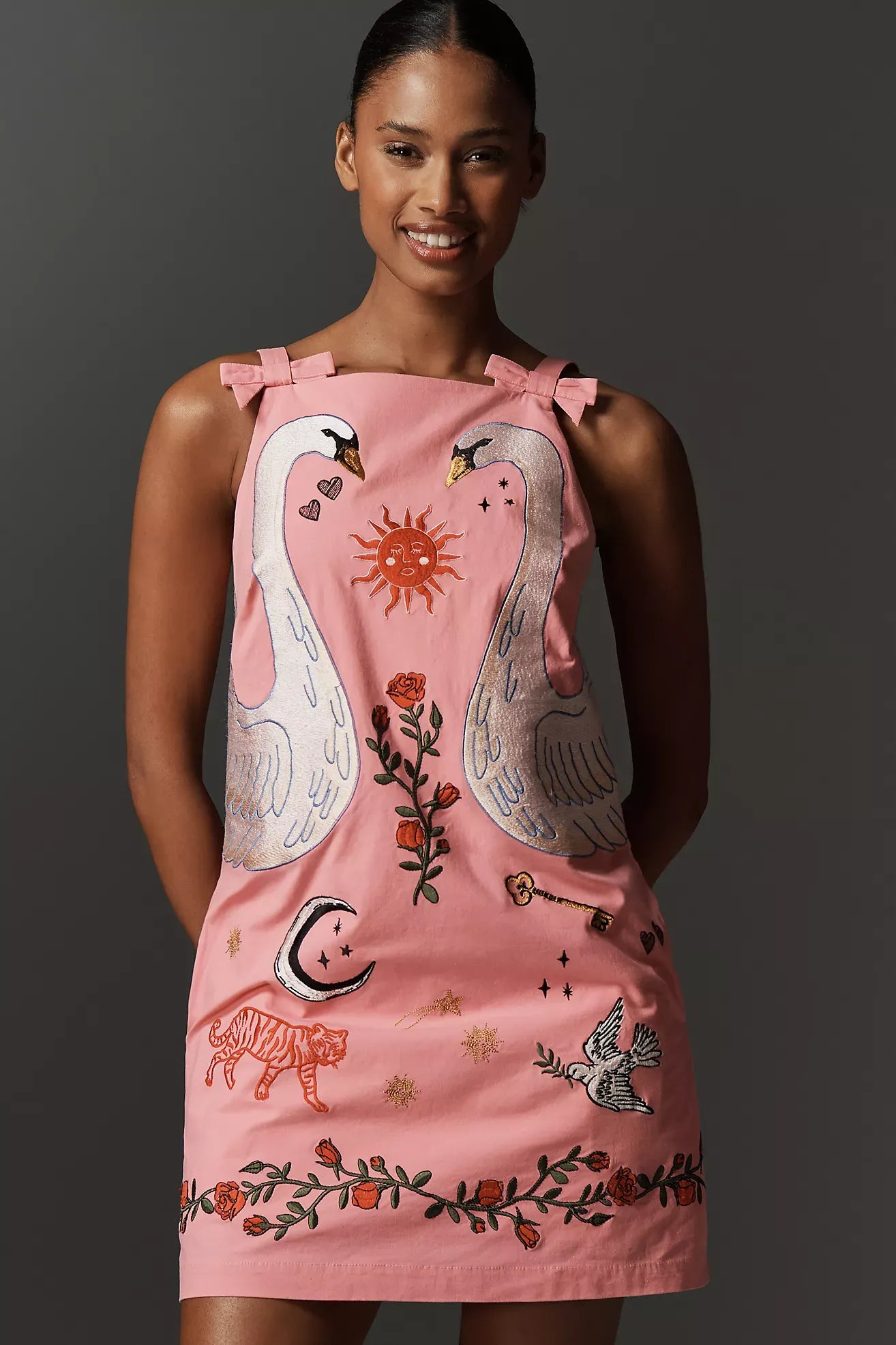 Embroidered Mini Shift Dress