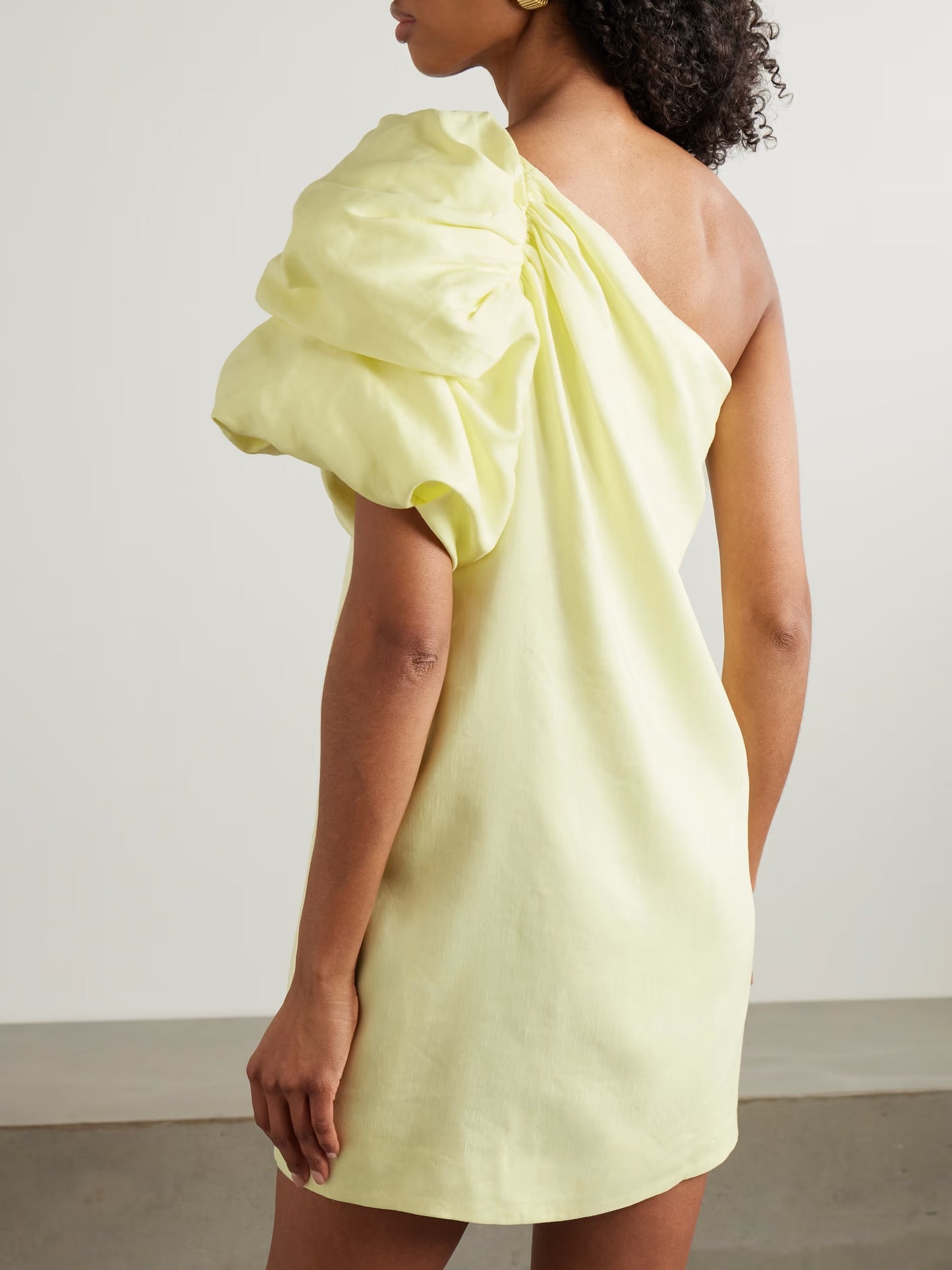 One-Shoulder Linen-Blend Mini Dress