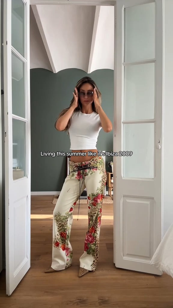 Floral Lace-Up Jeans