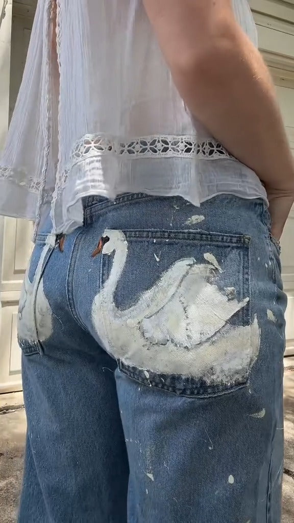 Hip Hop Ripped Swan Jeans