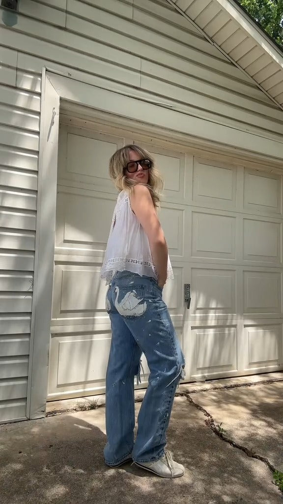 Hip Hop Ripped Swan Jeans