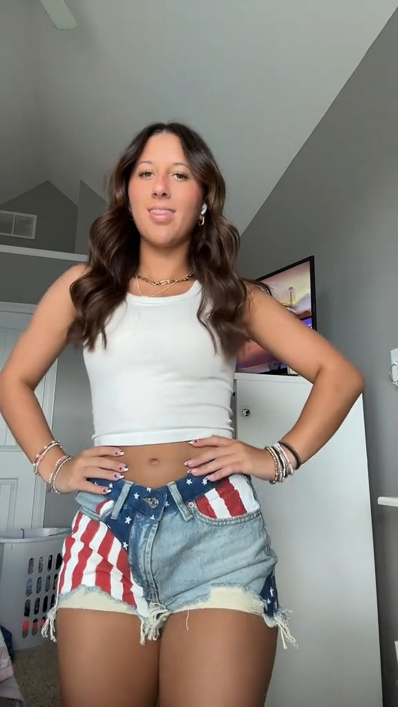 American Flag Denim Shorts