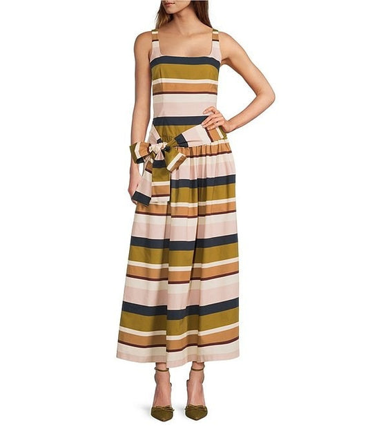 Striped Maxi Dress with Waist Bow