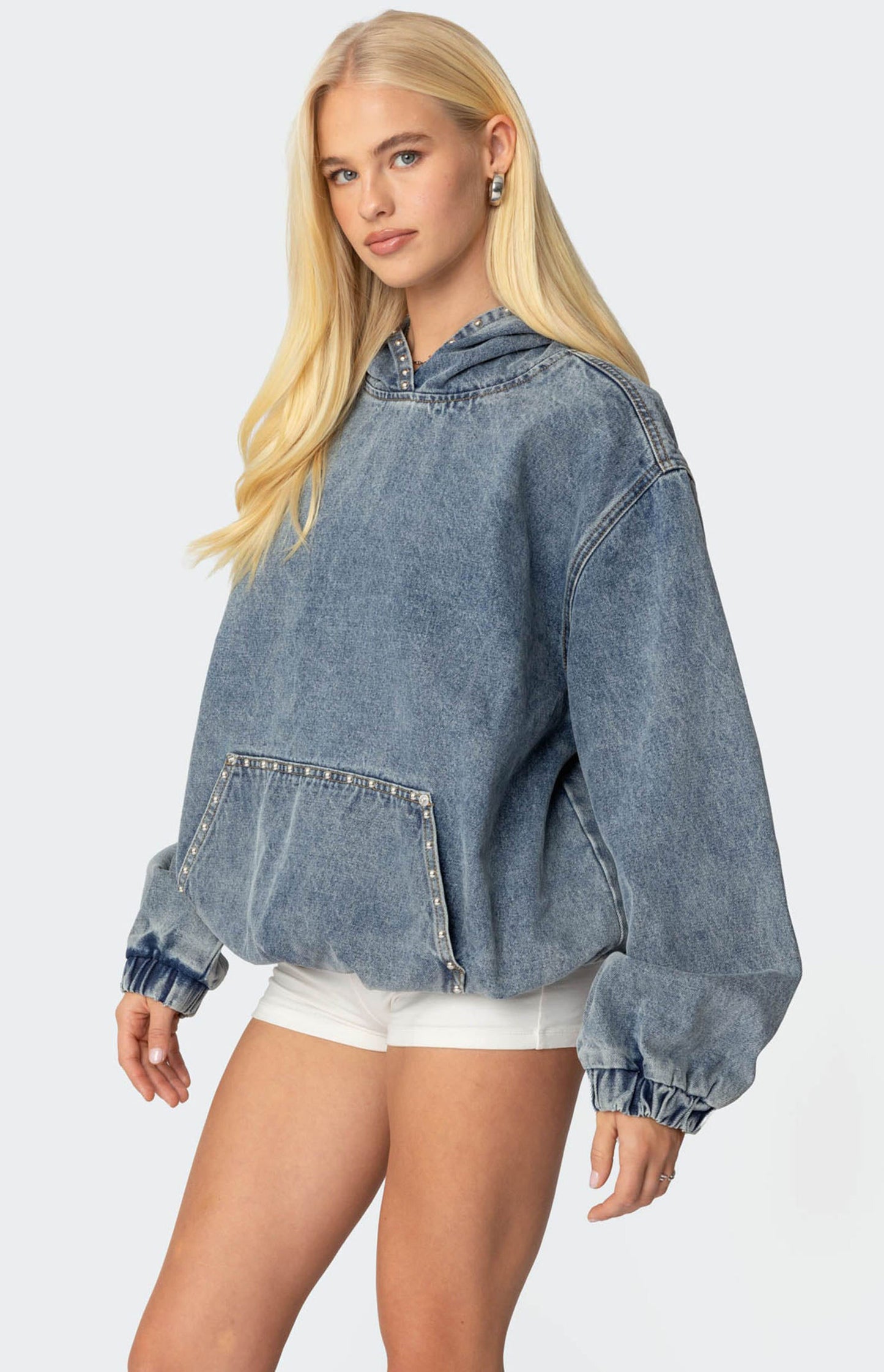 Oversized Studded Denim Hoodie