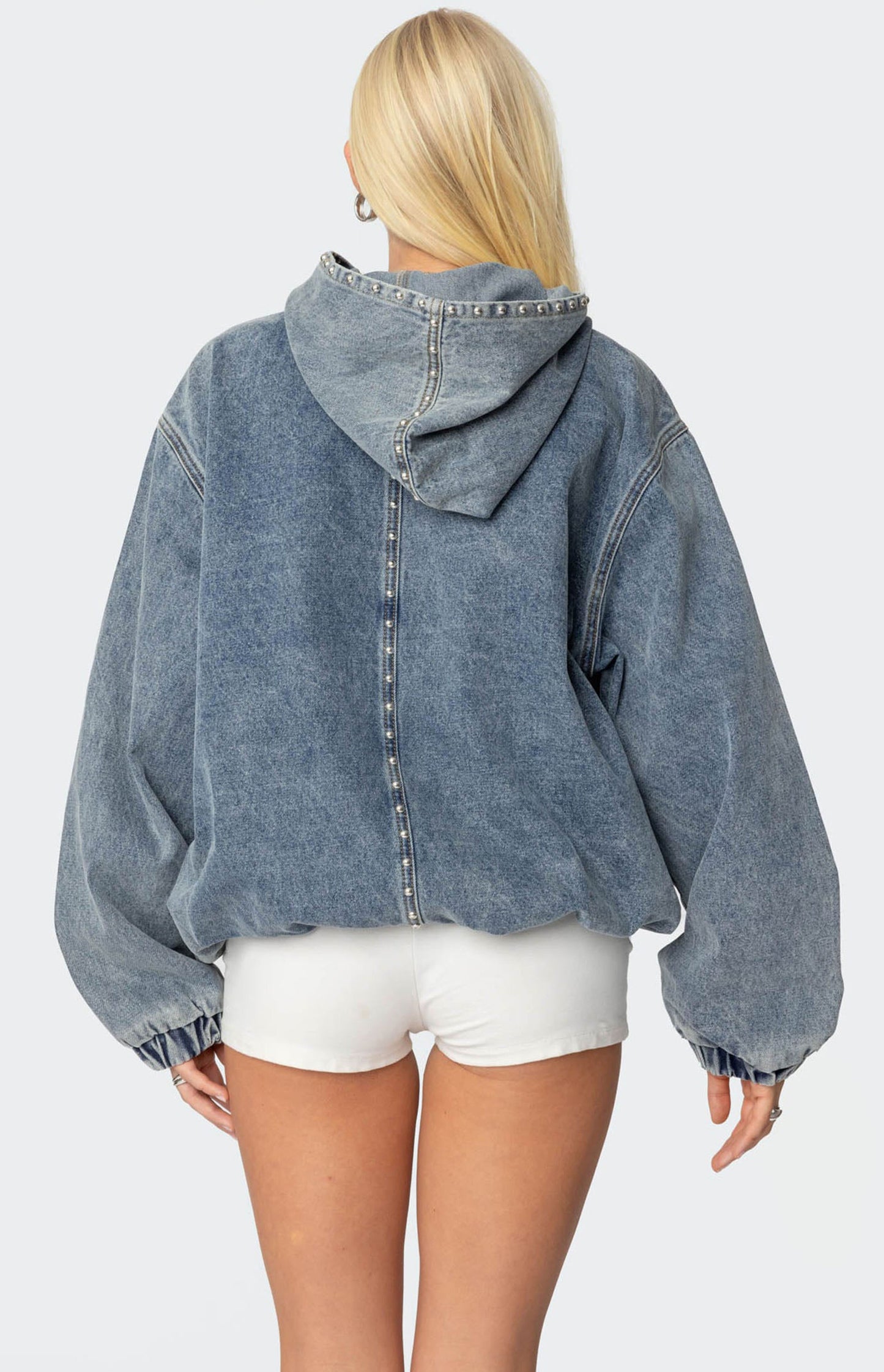 Oversized Studded Denim Hoodie
