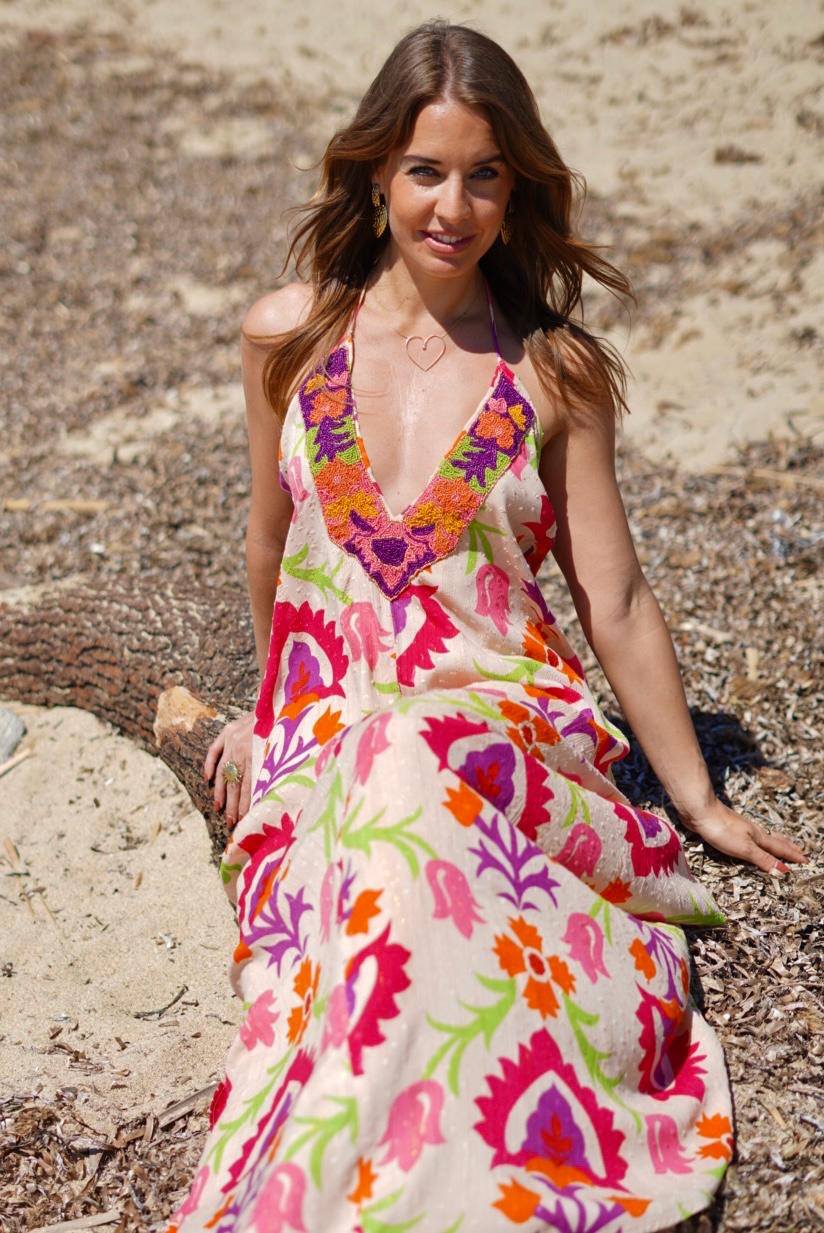 Long open-back floral print dress – Bohemian style