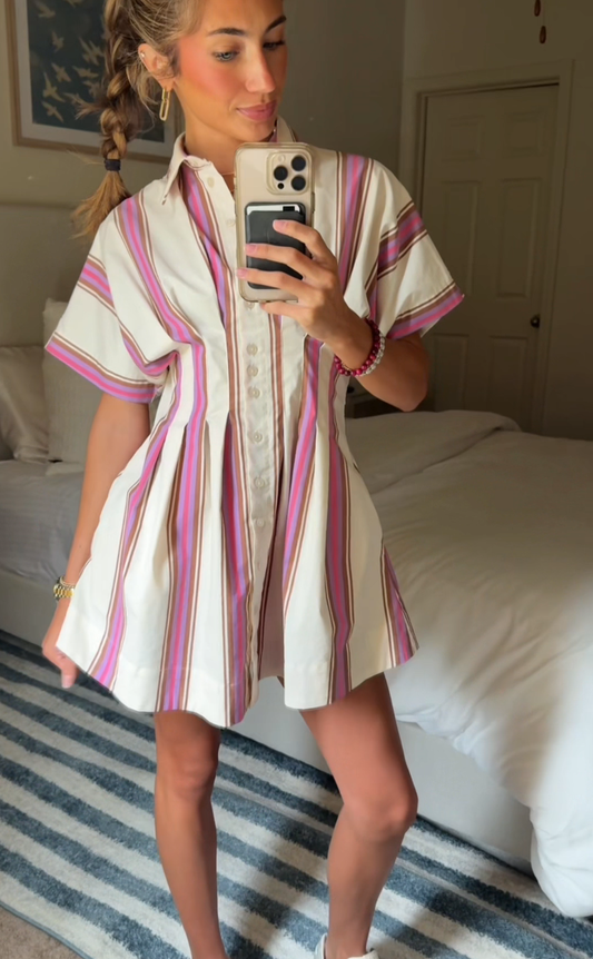 Striped Button-Down Mini Shirt Dress