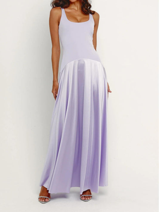 Lilac Curved Drop Waist Maxi Dress