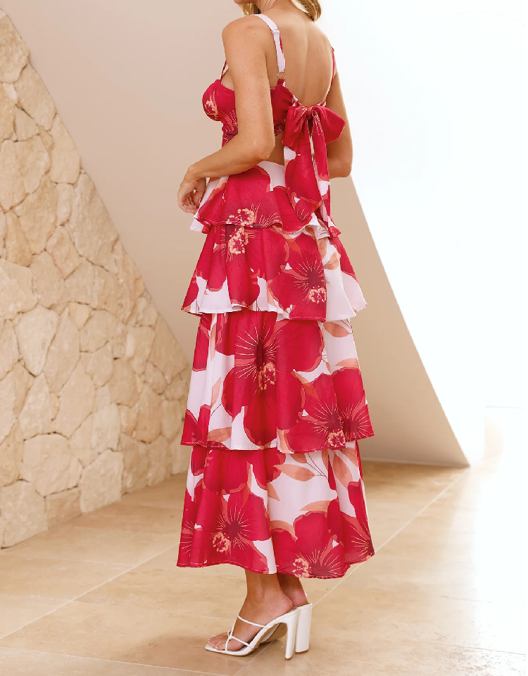 FLOWERING SPLENDOR MAXI DRESS RED
