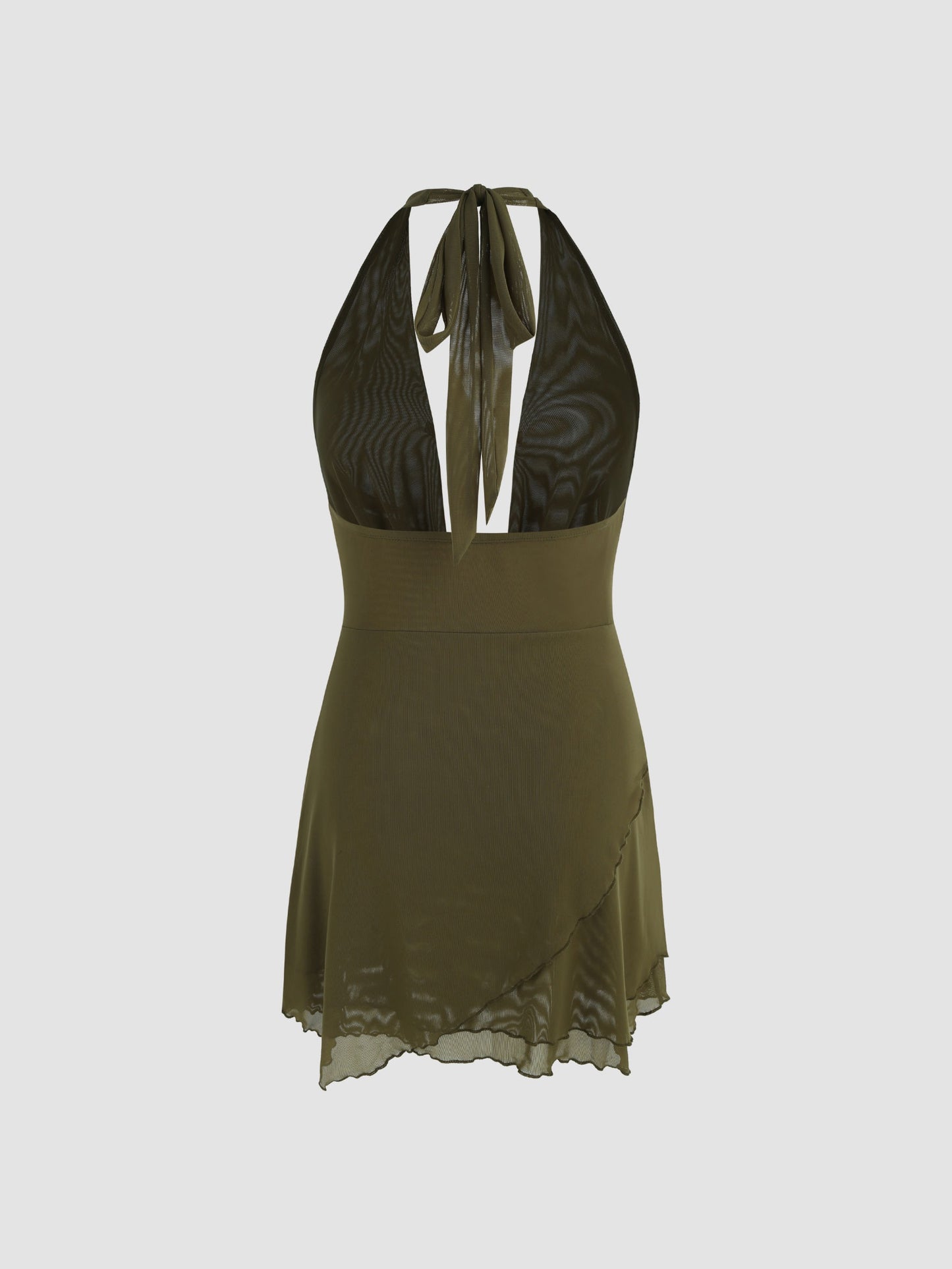 Women's Solid Color Plunging Backless Tie Neck Mini Dress