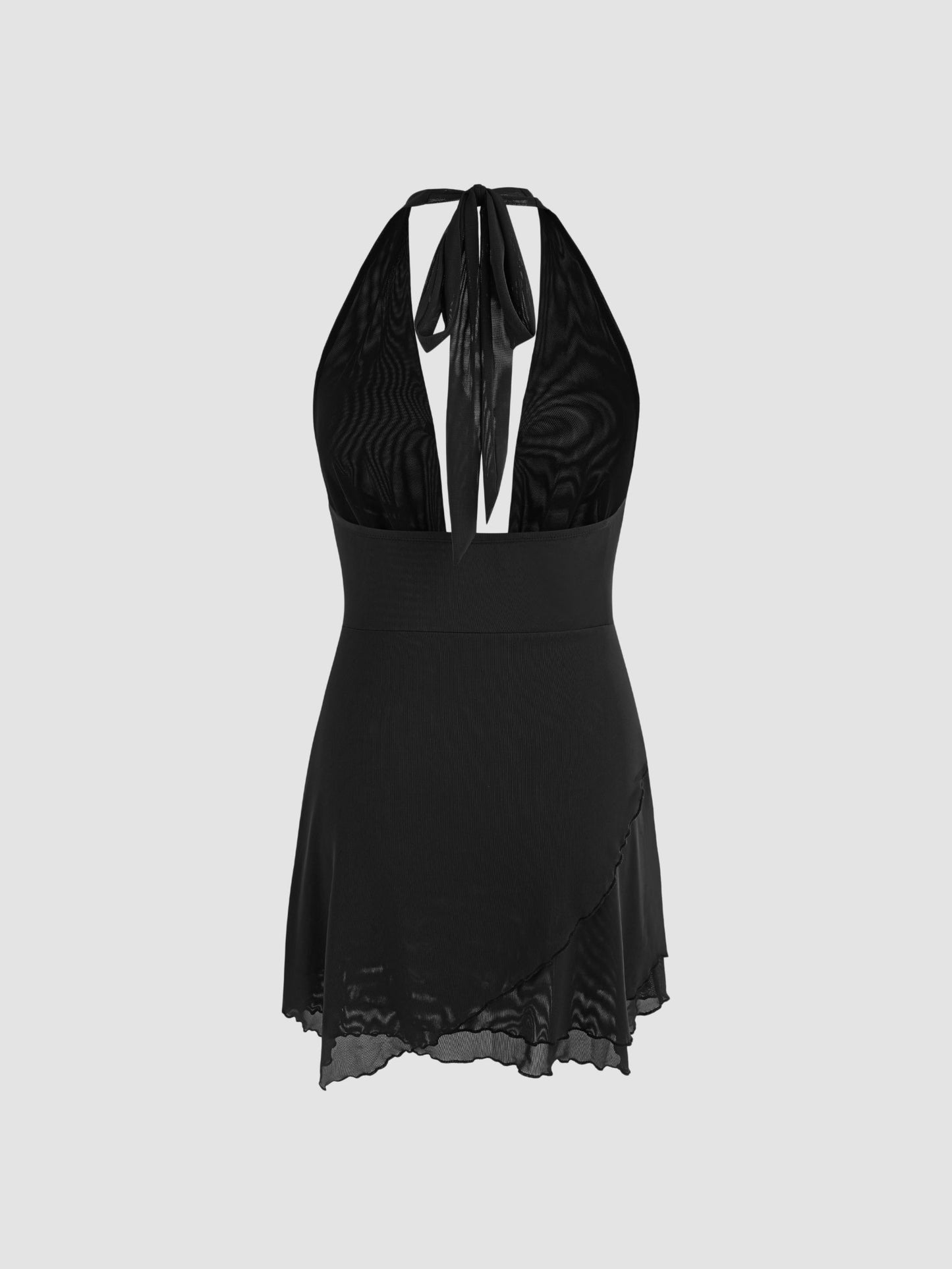 Women's Solid Color Plunging Backless Tie Neck Mini Dress