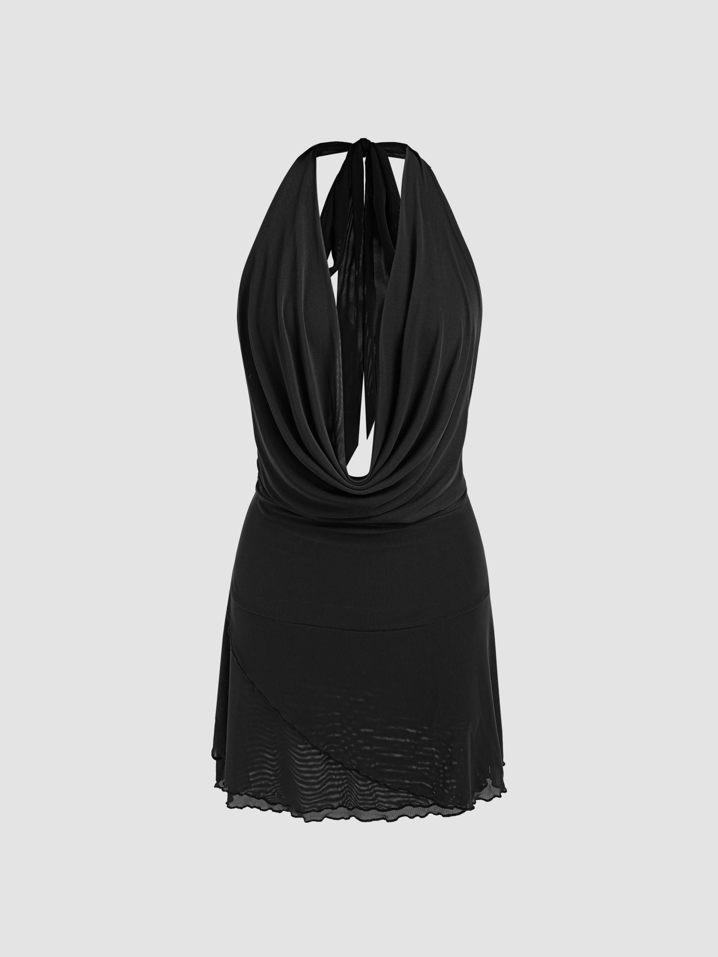 Women's Solid Color Plunging Backless Tie Neck Mini Dress