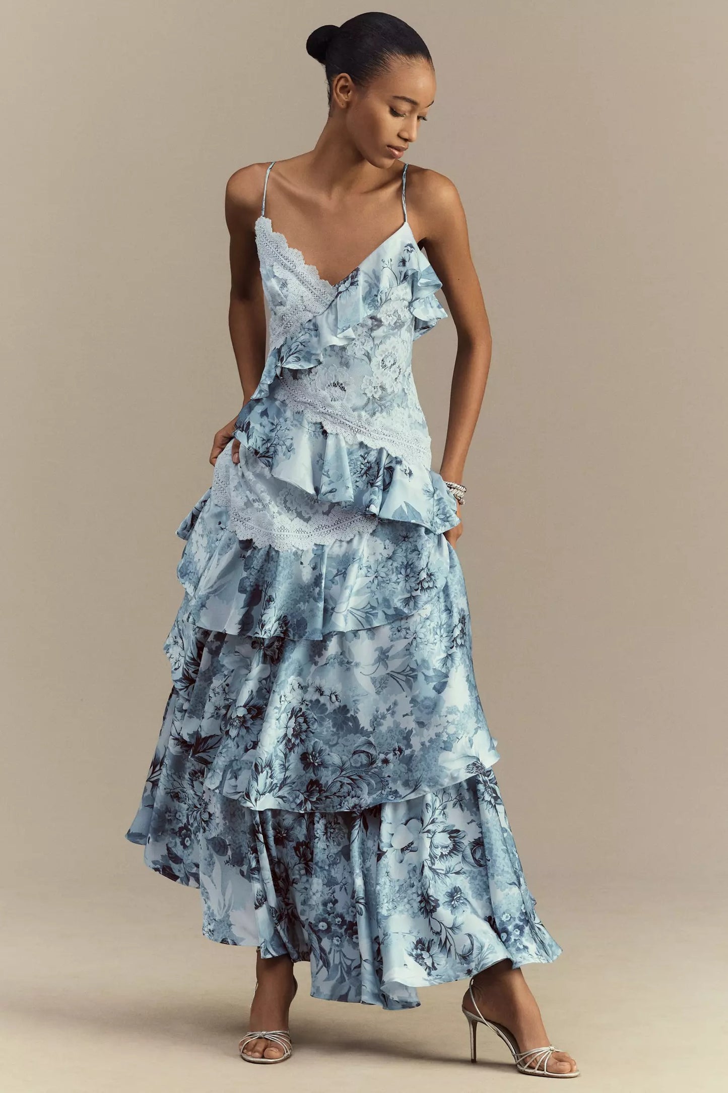 Elora Sleeveless V-Neck Ruffle Lace Maxi Dress